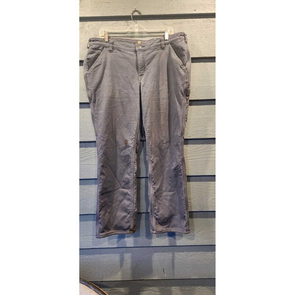 Carhartt Pants Womens 16 Short Gray Fleece Lined Insulated Carpenter Work 38x29